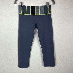 Lululemon Groove Capri Leggings Gray Color Block Neon Stitch Waist Yoga Sz 6